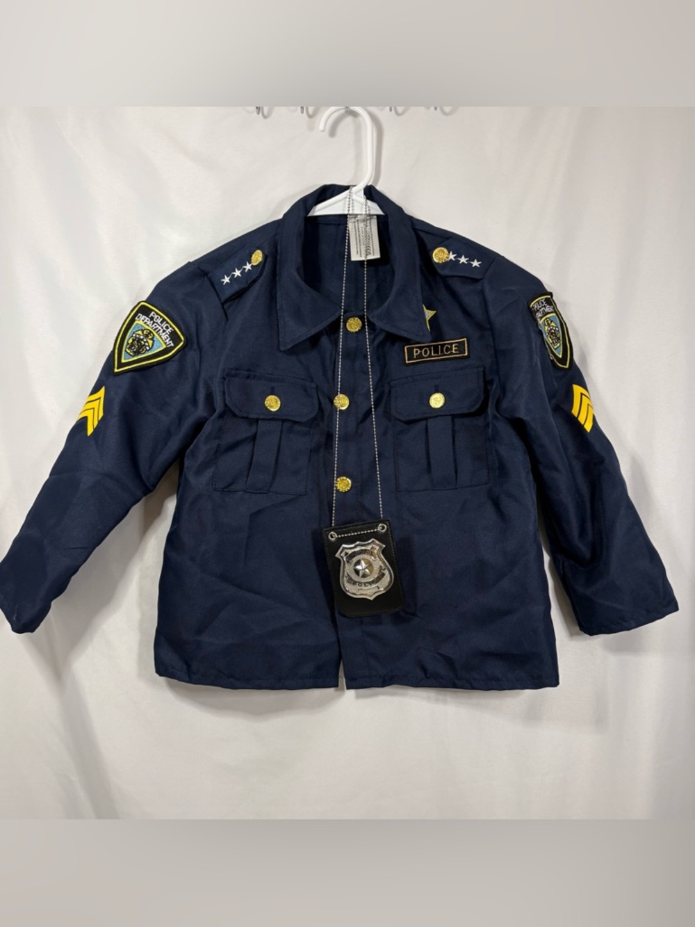 Kids Navy Police Costume Jacket with Badge Size Medium